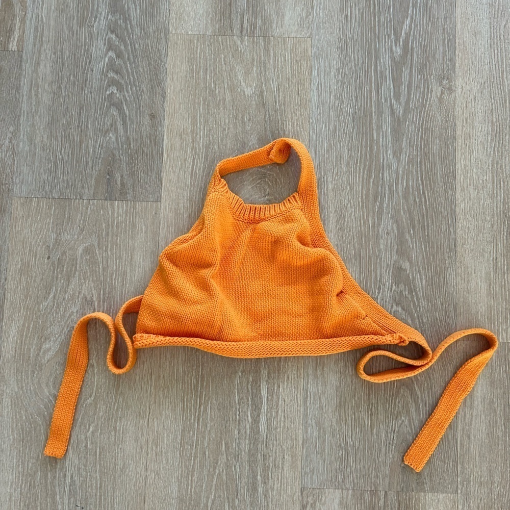 Knit crochet orange halter top